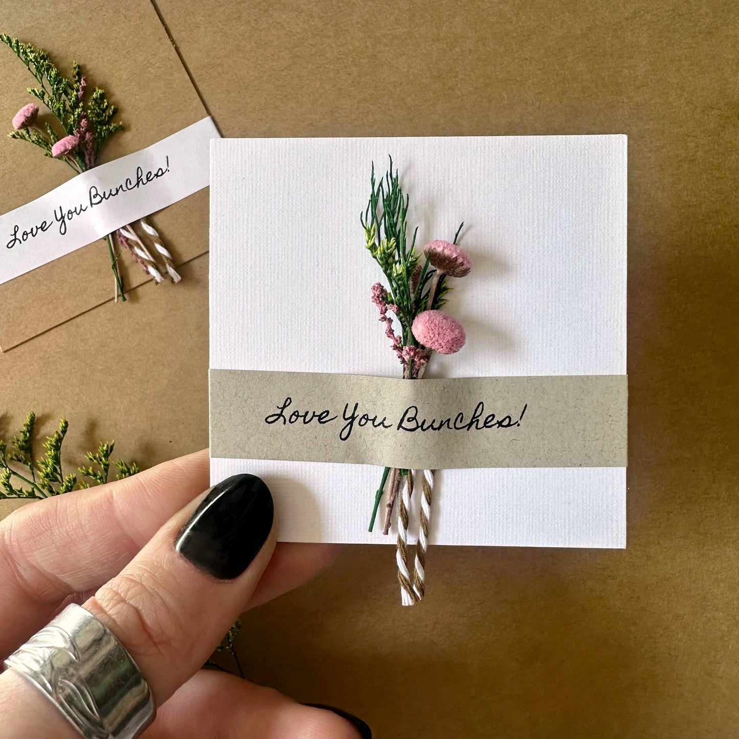 Love You Bunches Mini Pink Dried Floral Bouquet Card