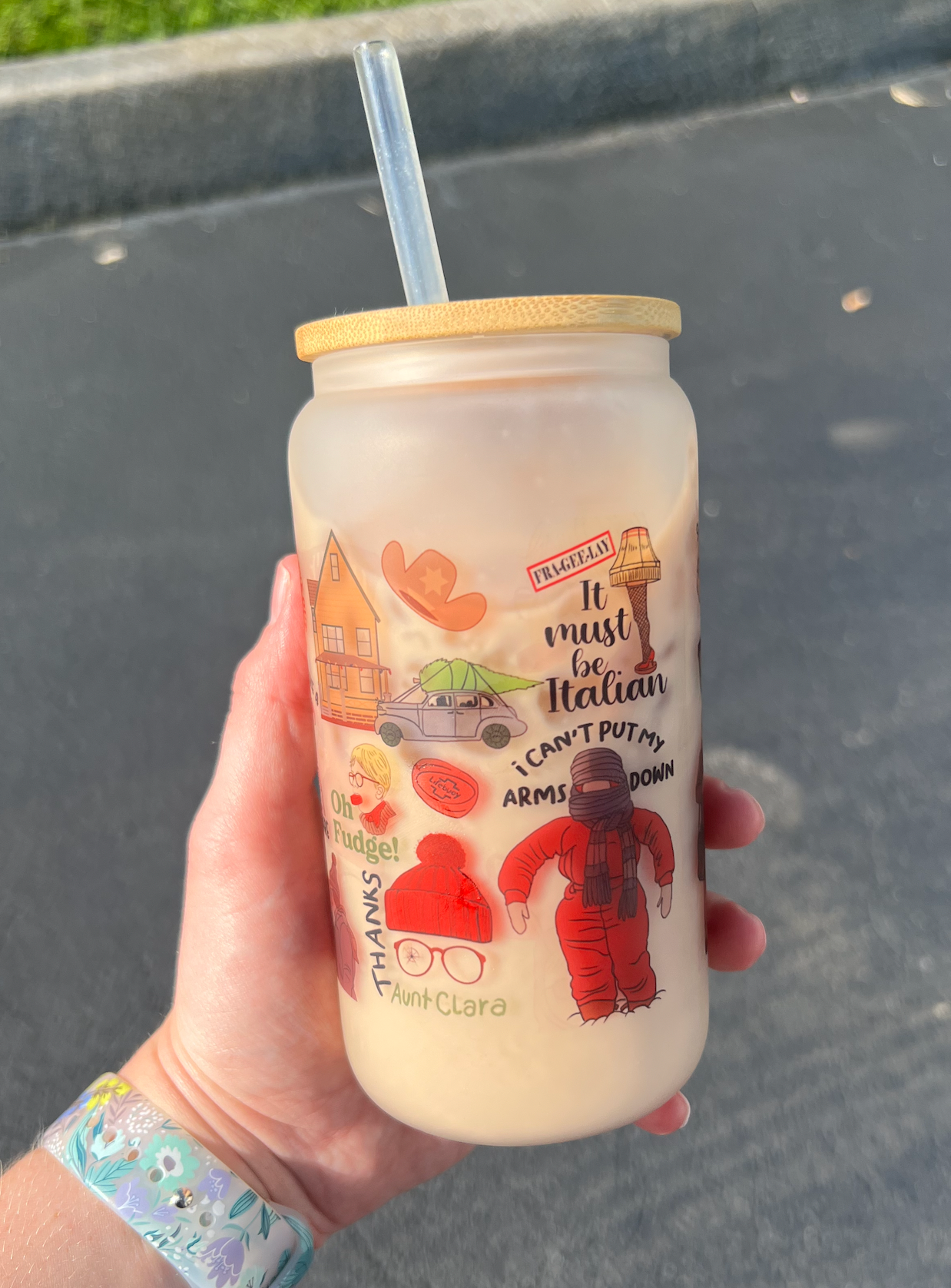 Christmas Story Collage Glass Can