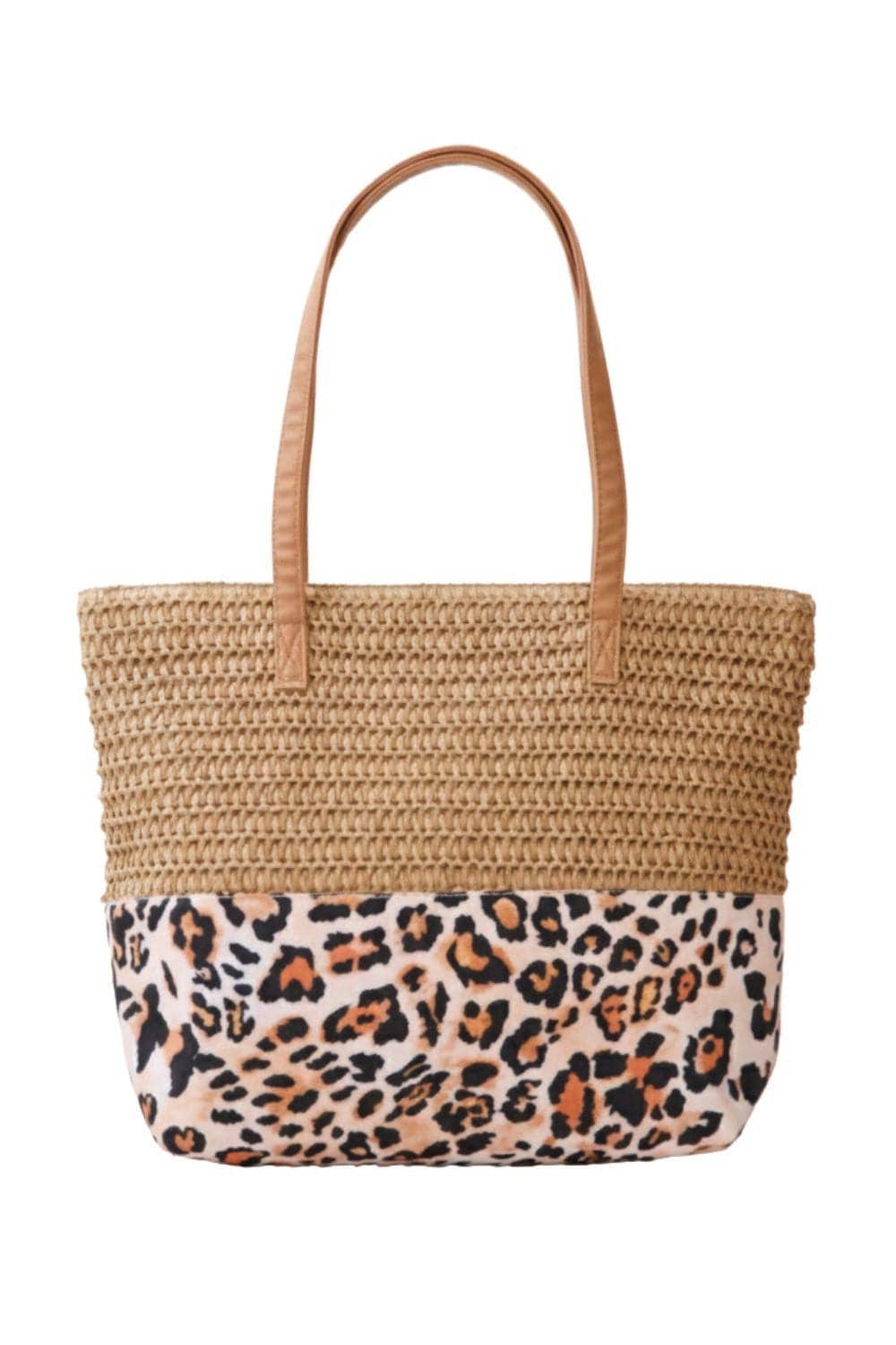 MB0352 Leopard Print Straw Tote Bag