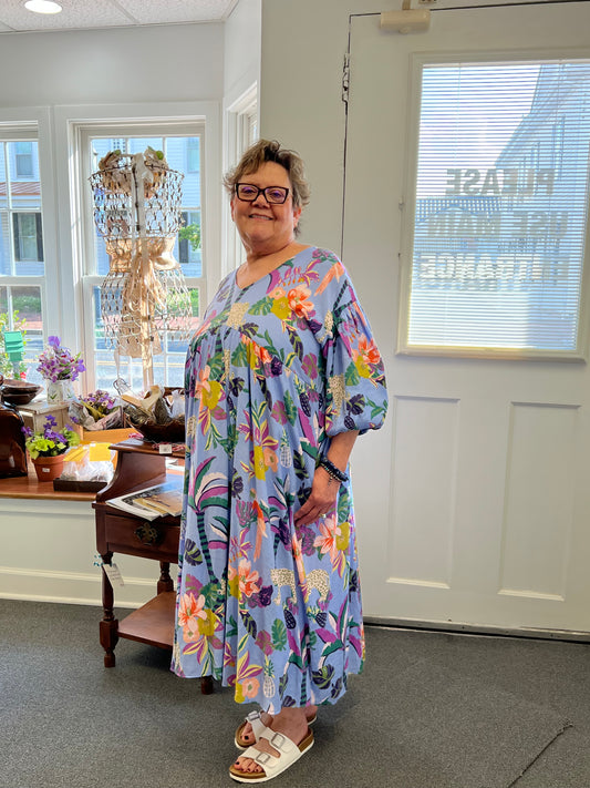 Purple Floral & Leopard Midi Dress