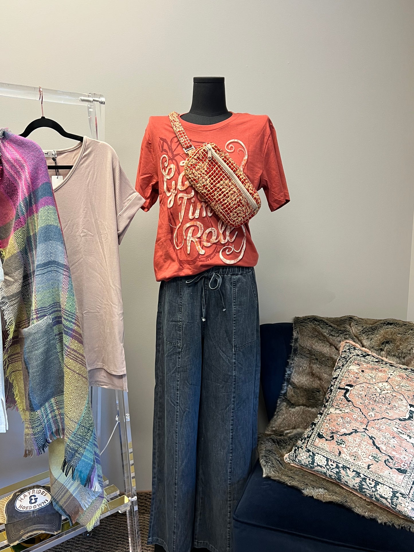 and the why dark wash elastic waist wide leg