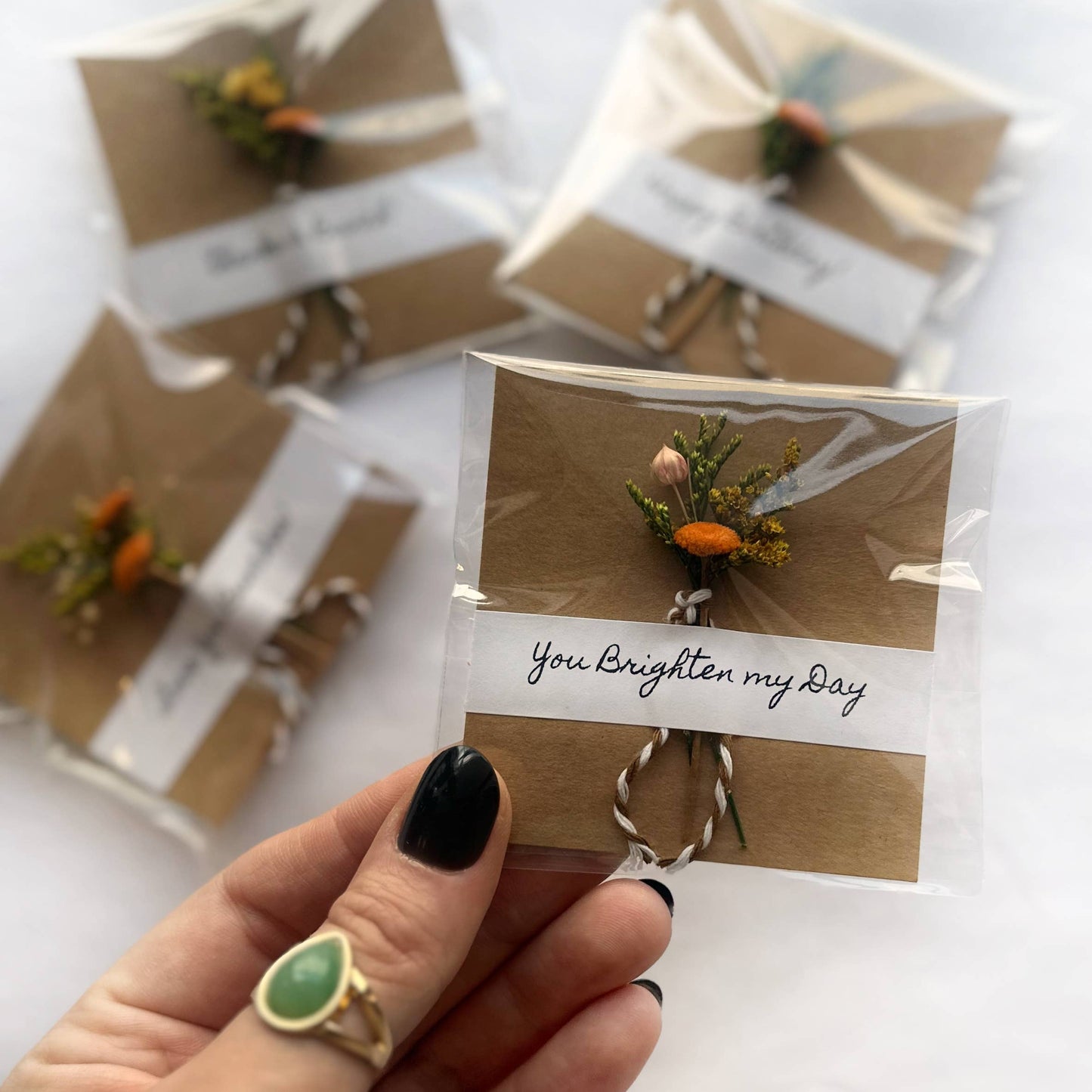 You Brighten My Day Orange Mini Dried Floral Bouquet Card