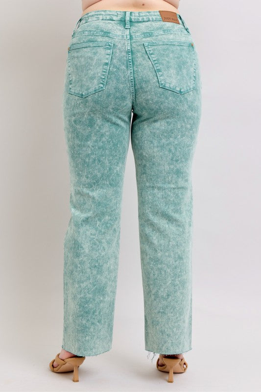 Judy Blue - Sea Green Raw Hem Dad Jean