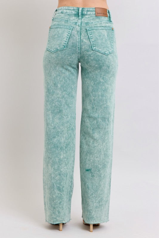Judy Blue - Sea Green Raw Hem Dad Jean