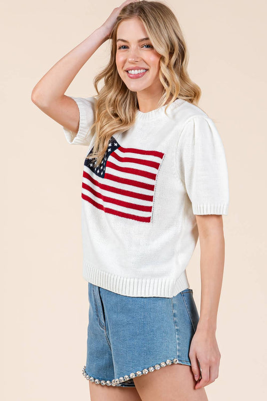 American Flag Short Sleeve Knit Top
