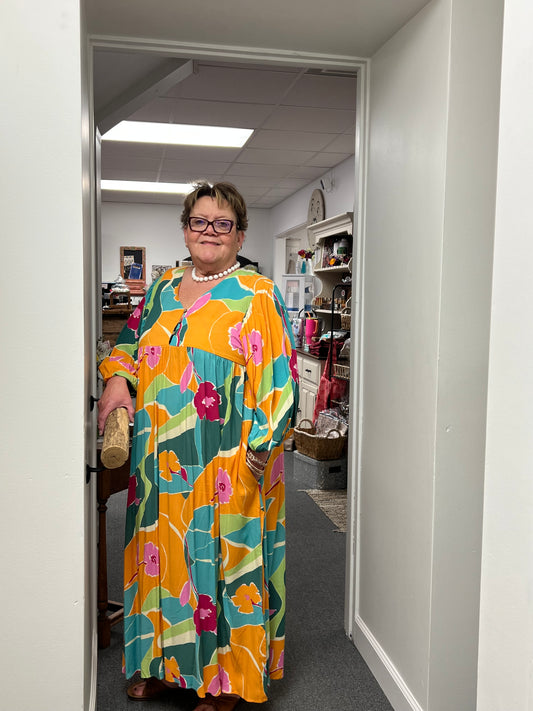 Tropical Sunset Tiered Midi Dress