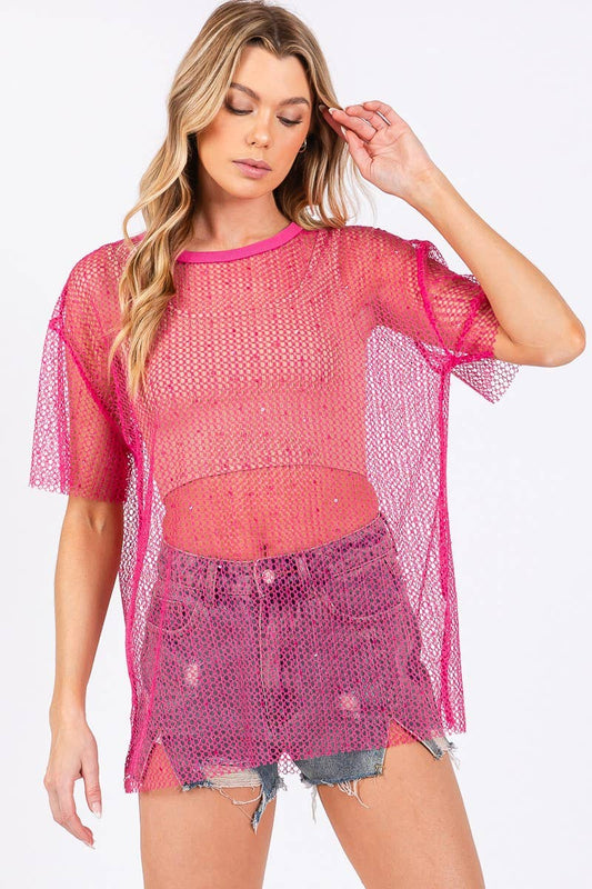 Hot Pink Sparkle Fishnet Top