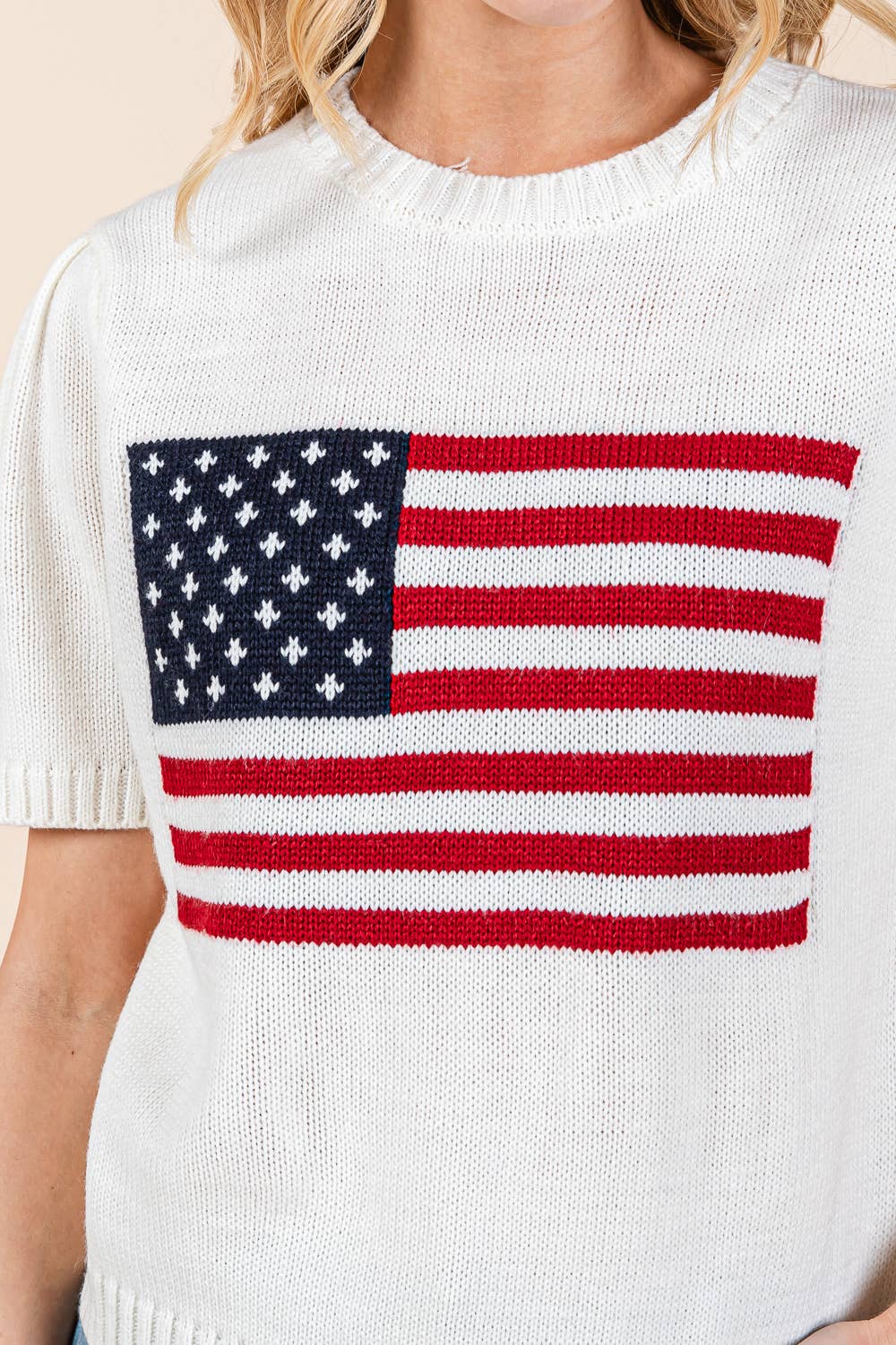 American Flag Short Sleeve Knit Top
