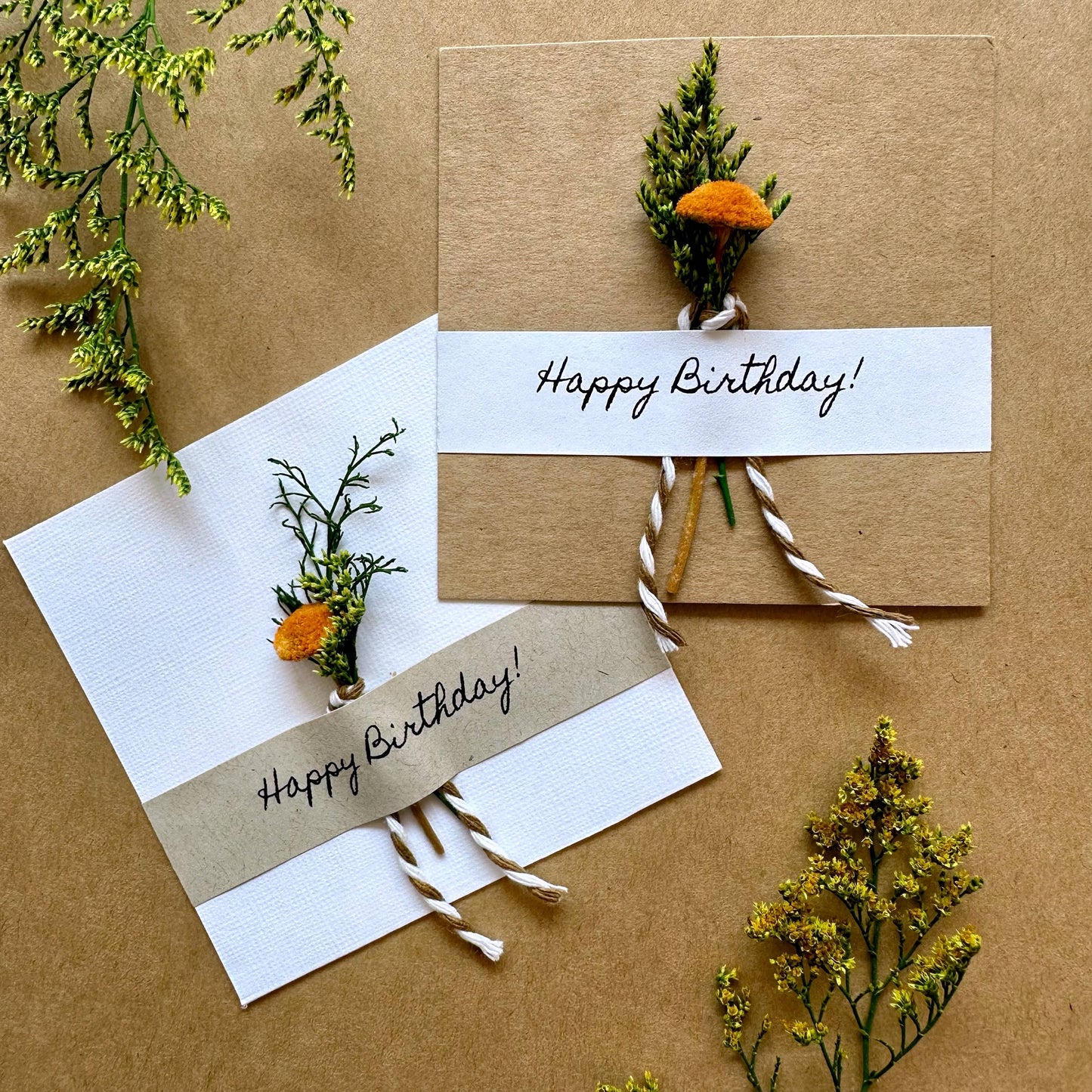 Happy Birthday Mini Orange Dried Floral Bouquet Card