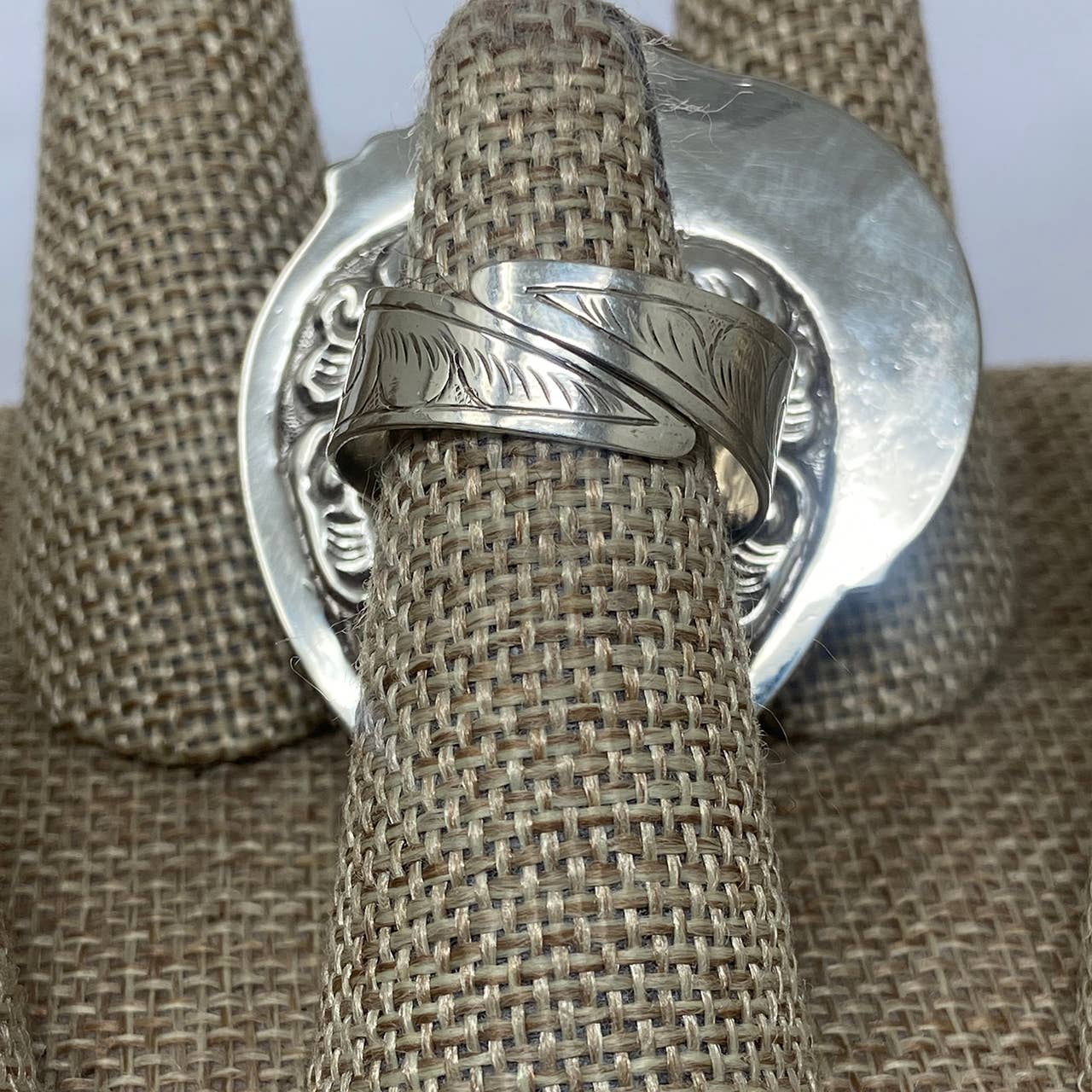 Bone Heart flower and feather Ring