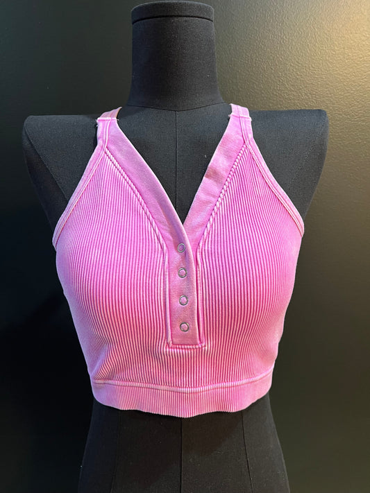 Washed Ribbed Button Front Bralette