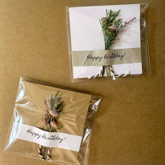 Happy Birthday Mini Pink Dried Floral Bouquet Card