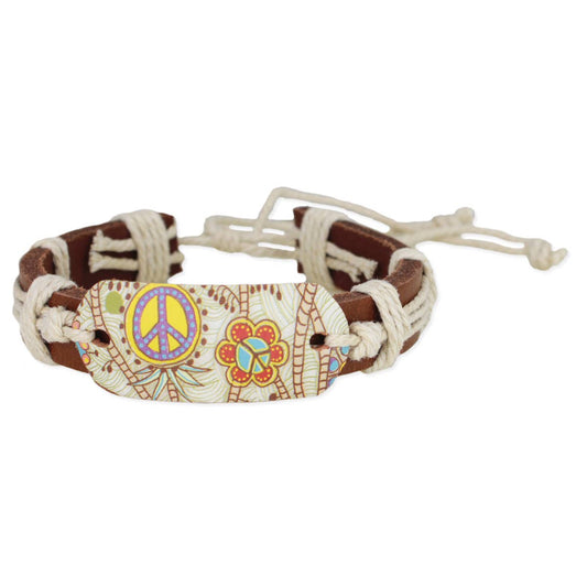 Retro Peace Print Leather Pull Bracelet