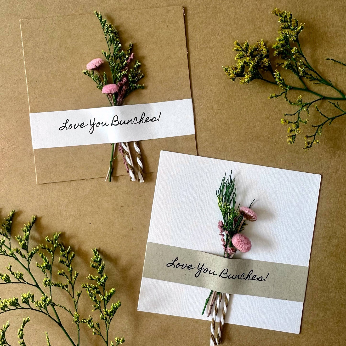Love You Bunches Mini Pink Dried Floral Bouquet Card
