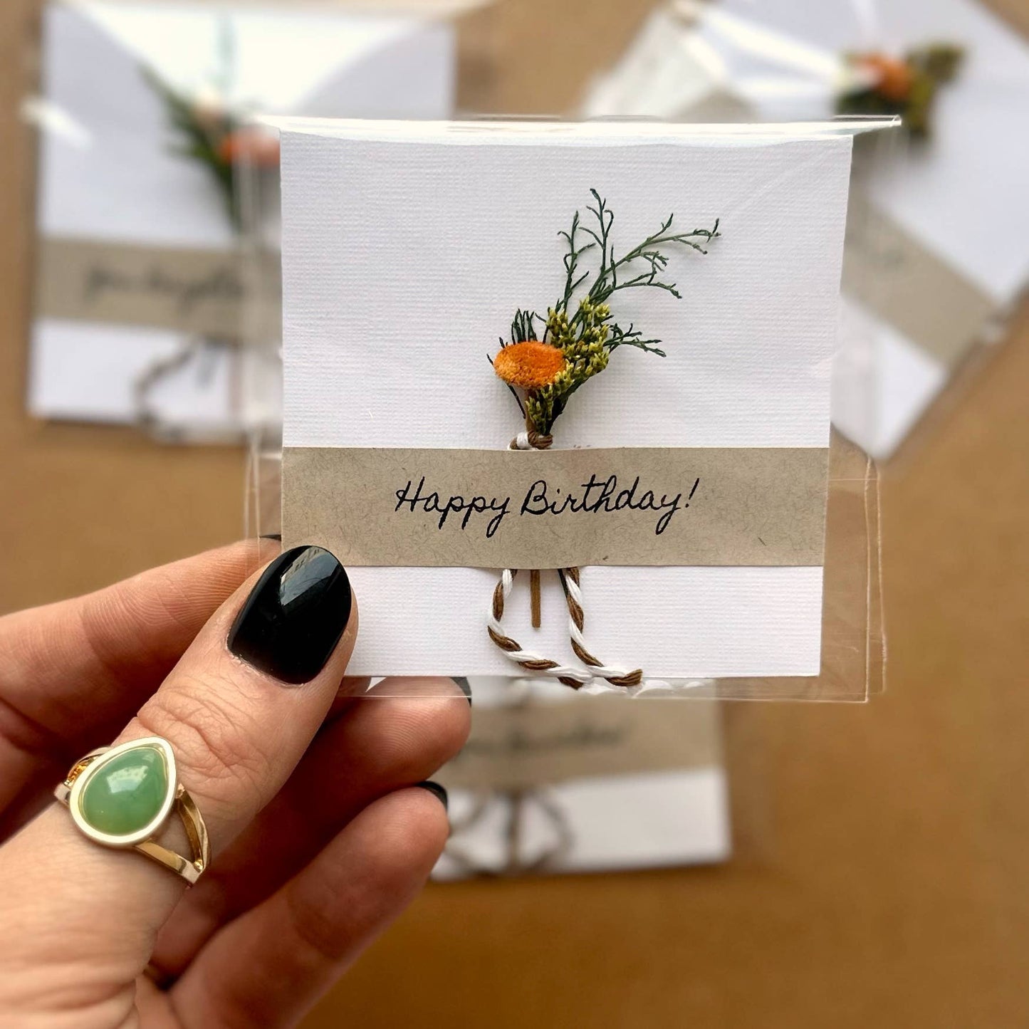 Happy Birthday Mini Orange Dried Floral Bouquet Card