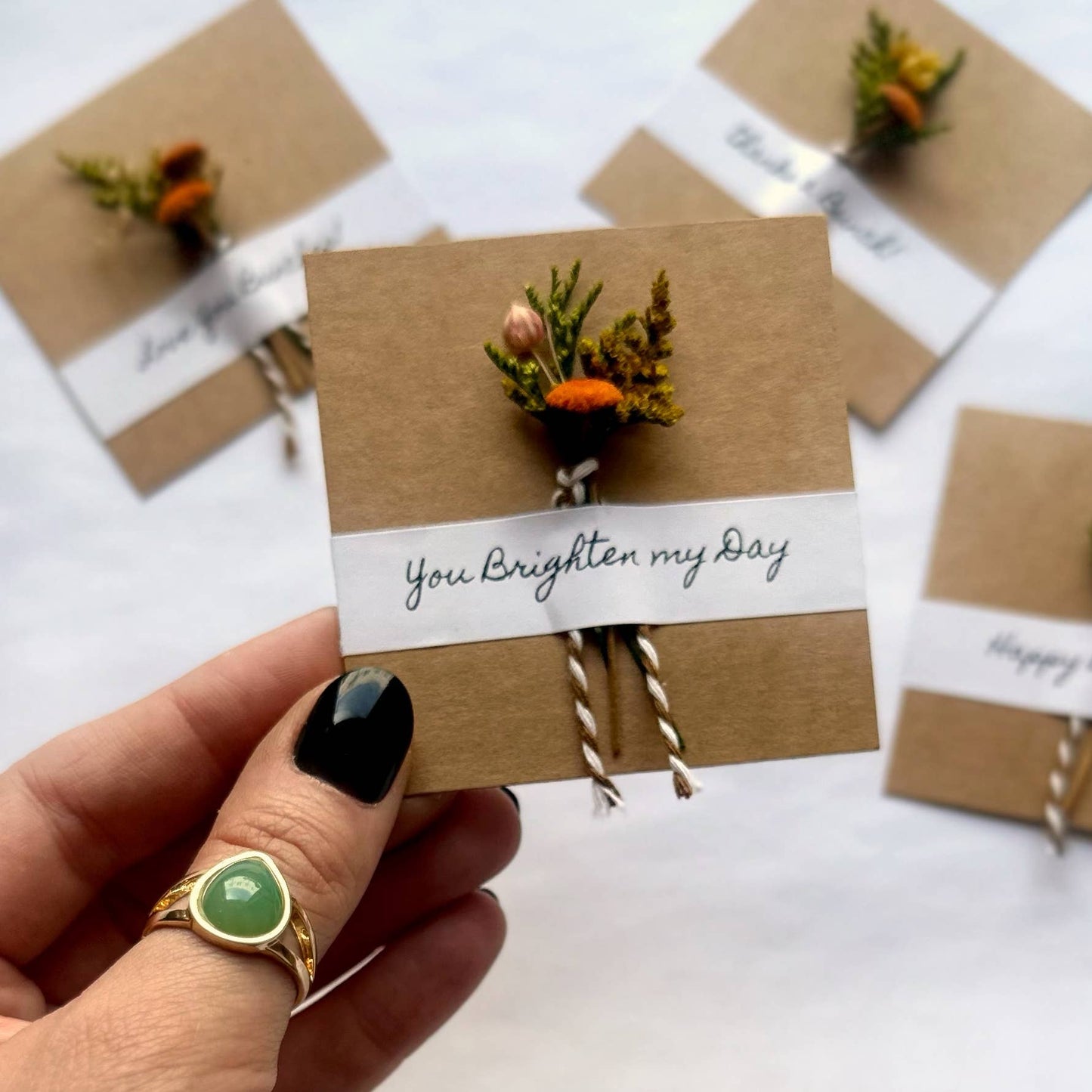 You Brighten My Day Orange Mini Dried Floral Bouquet Card