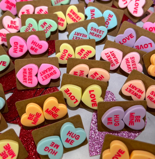 Conversation Heart Stud Earrings – Assorted