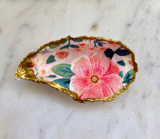 Peony Print Oyster Shell Jewelry Dish