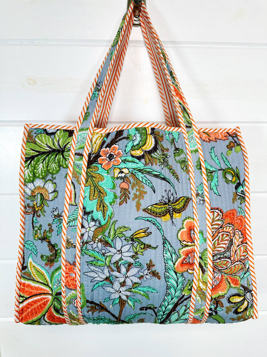 Quilted Tote Bag | Botanical Tote Bag | Large Shopping Tote