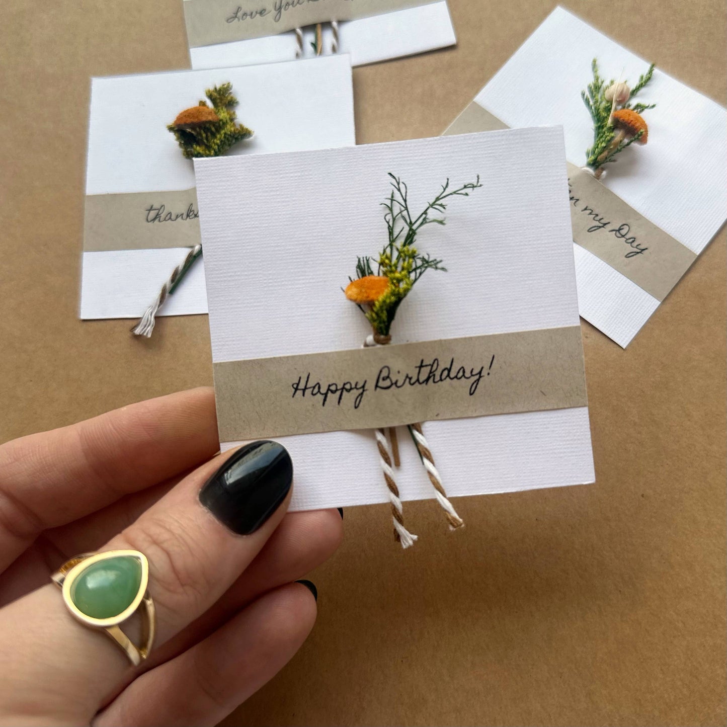 Happy Birthday Mini Orange Dried Floral Bouquet Card