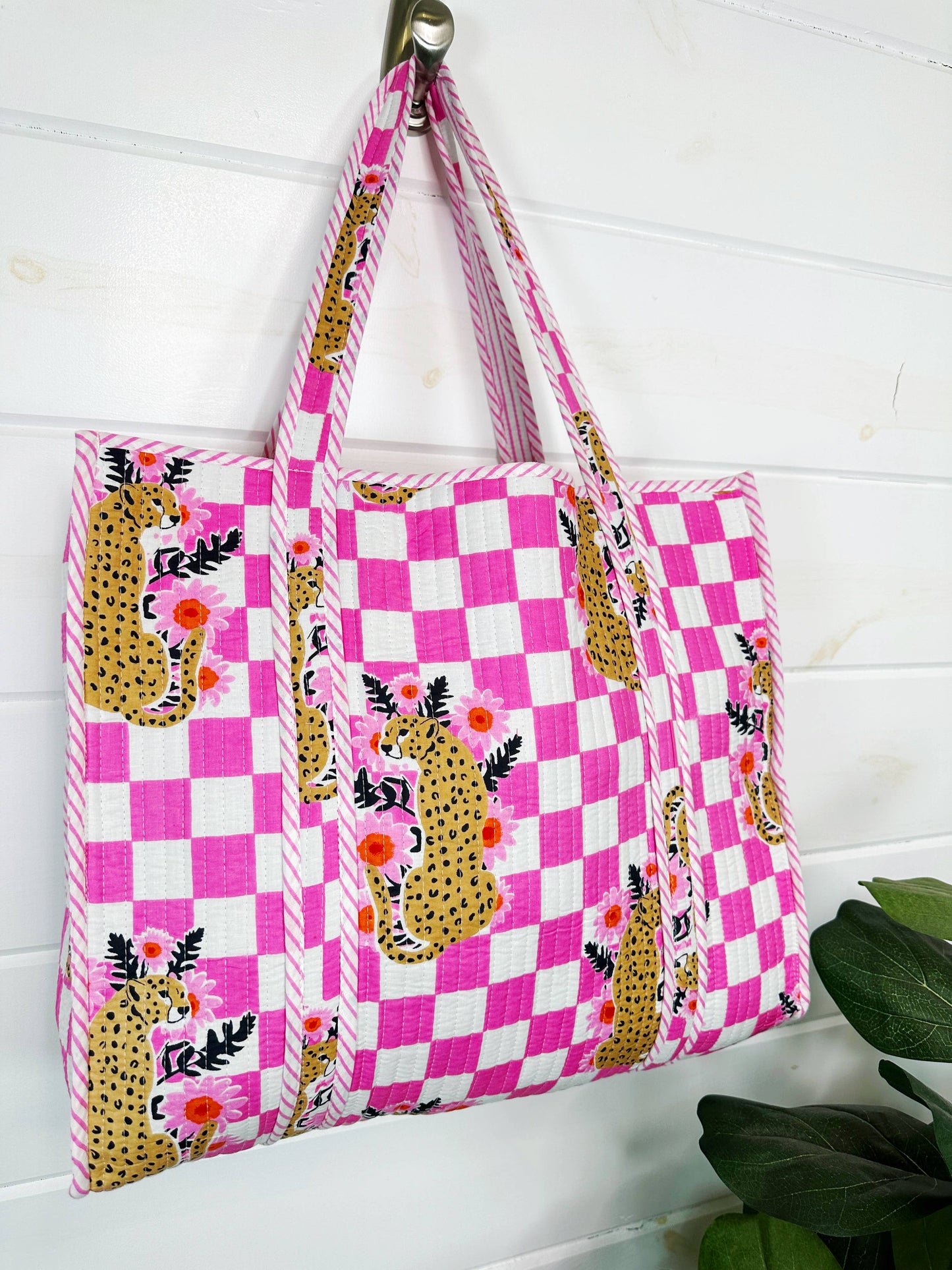 Quilted Tote Bag | Jaguar Print Tote | Large Shopping Tote