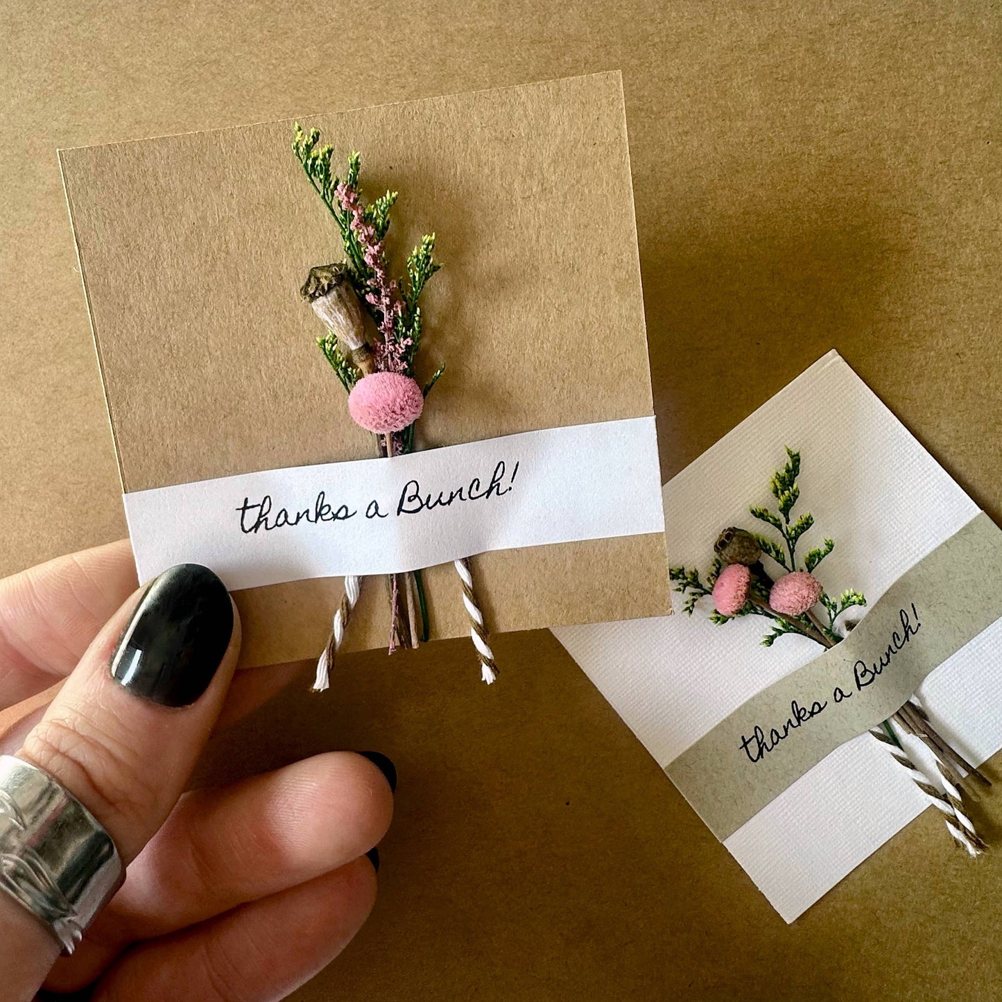 Thanks a Bunch Mini Pink Dried Floral Bouquet Card