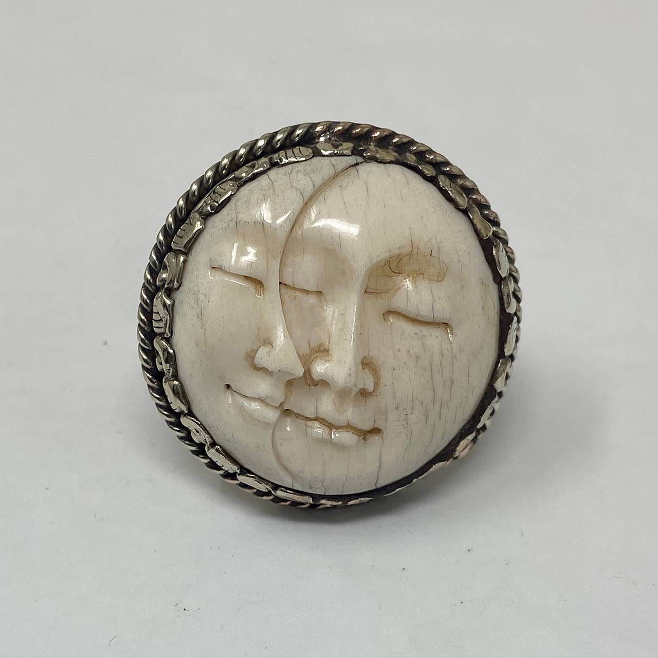 Bone Moon and Sun Metal Ring