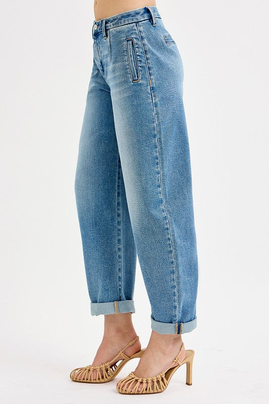 Risen - Slouchy Barrel Roll Up Jeans