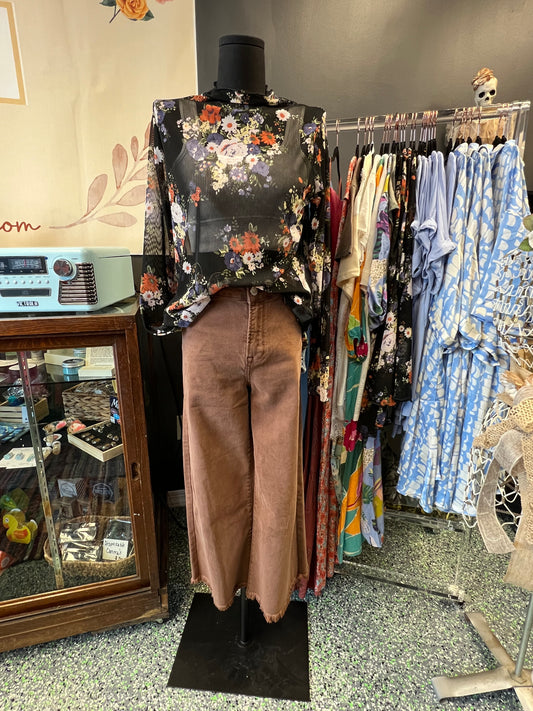 White Birch Mesh Floral Mock neck