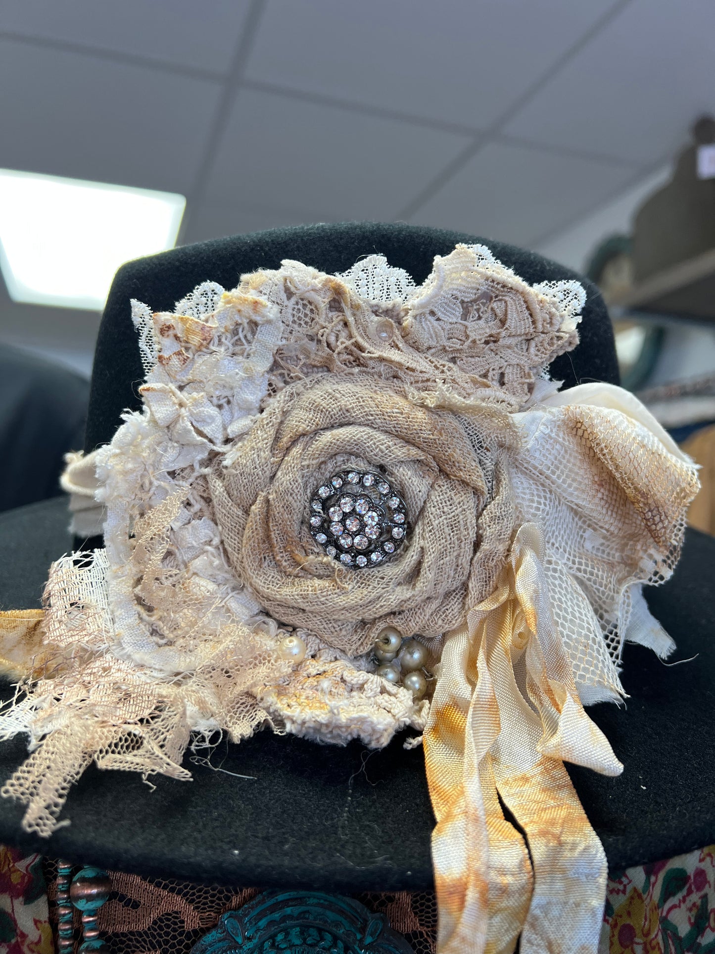 Vintage Lace & Silk Rancher Hat