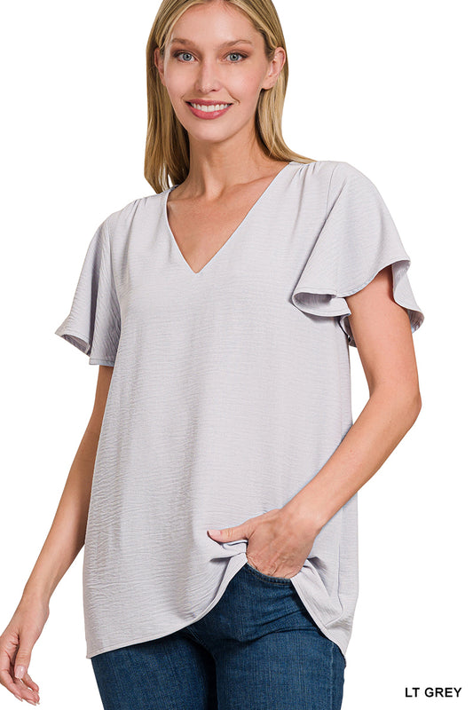 Woven airflow flutter sleeve top
