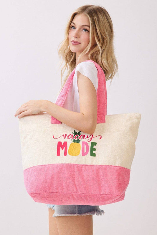 MB0343 Vacay Mode Terry Beach Tote Bag