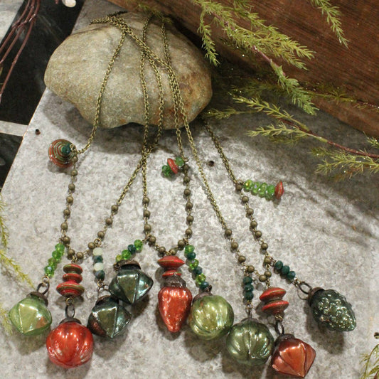 Vintage Mercury Glass & Traditional Color Ornaments Necklace
