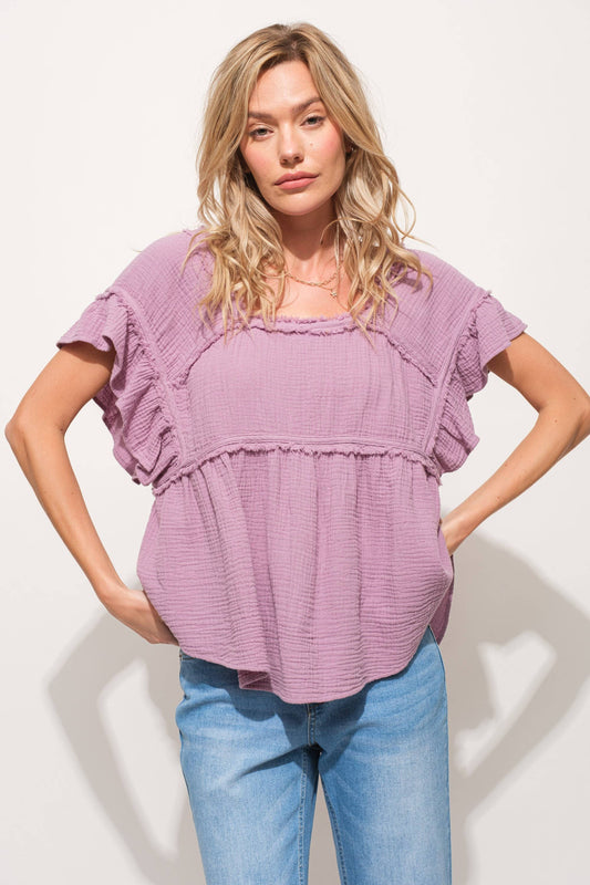 Cotton Gauze Ruffle Top