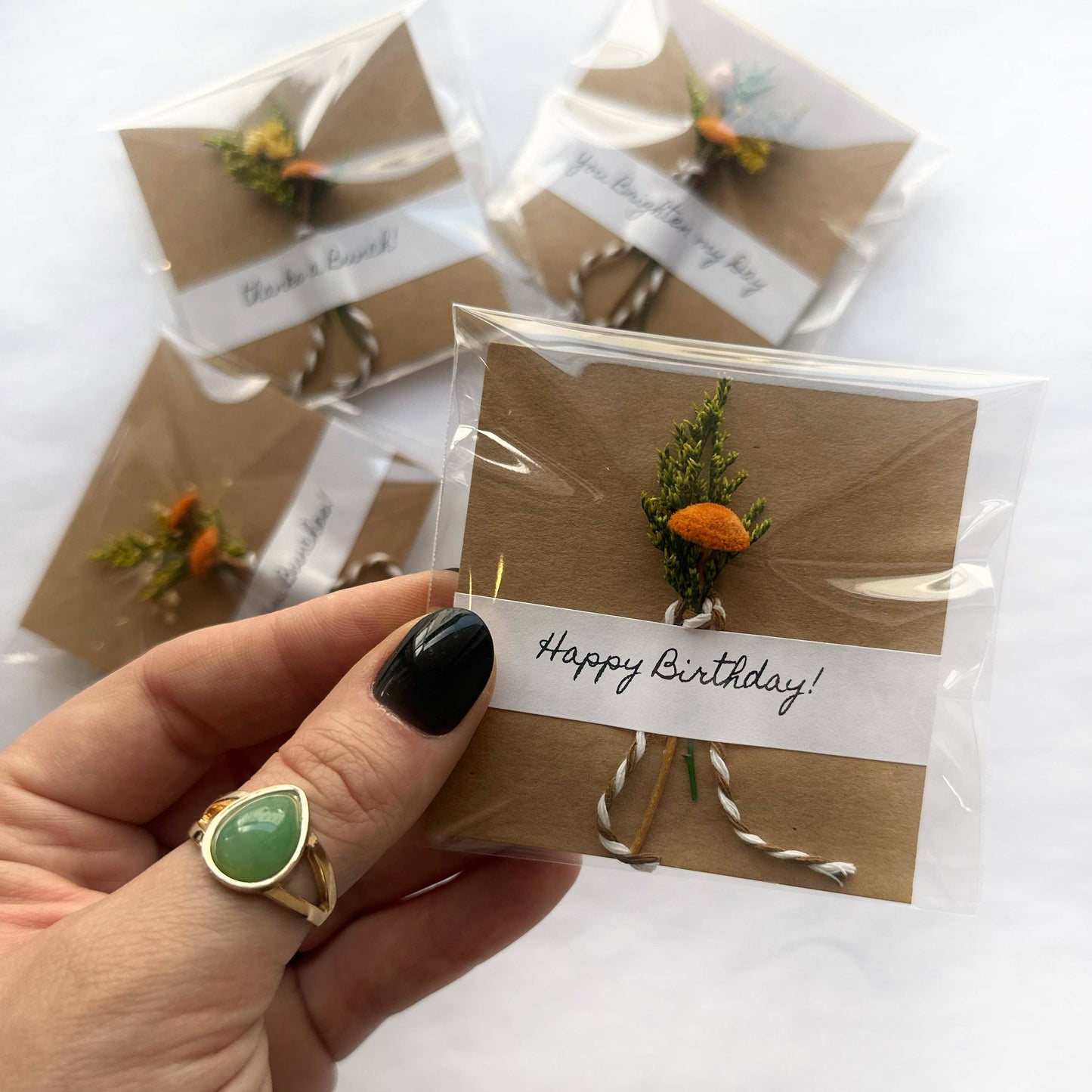 Happy Birthday Mini Orange Dried Floral Bouquet Card
