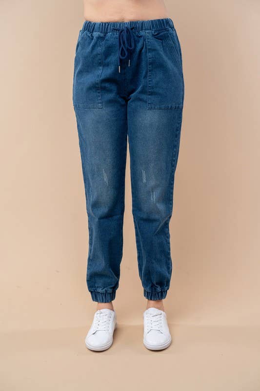 High Waisted Solid Denim Joggers