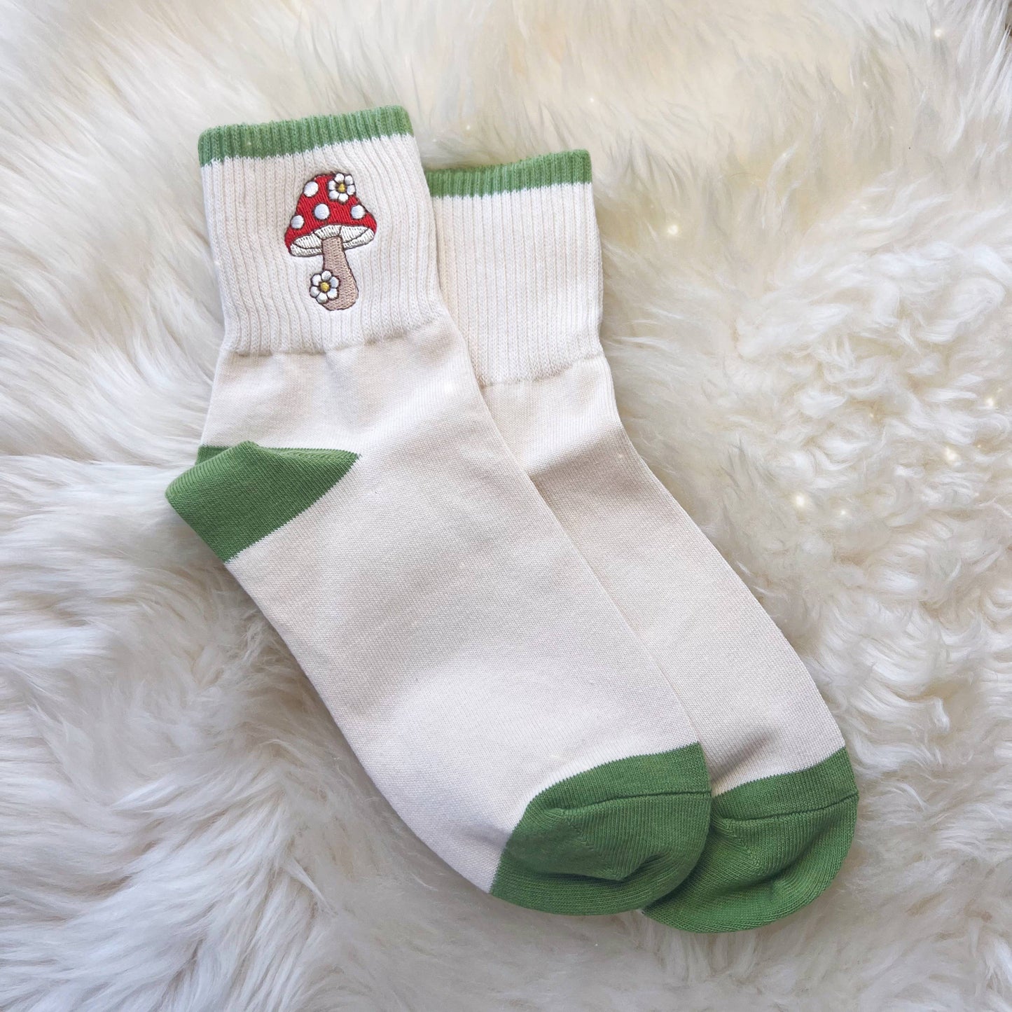 Mushroom & Daisy Embroidered Socks
