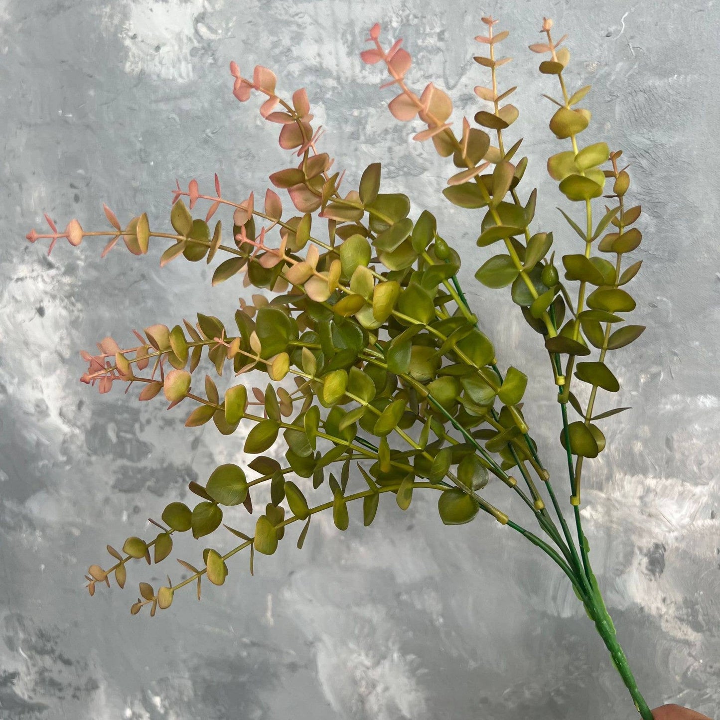 13''T Faux Eucalyptus Greenery Bunch, Autumn Orange Green