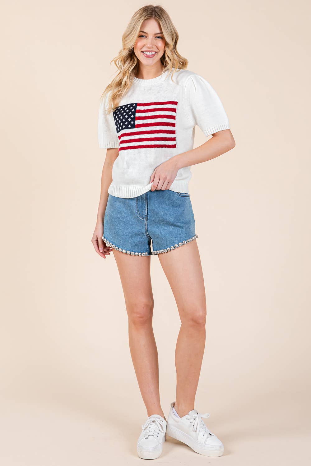Plus American Flag Short Sleeve Knit Top
