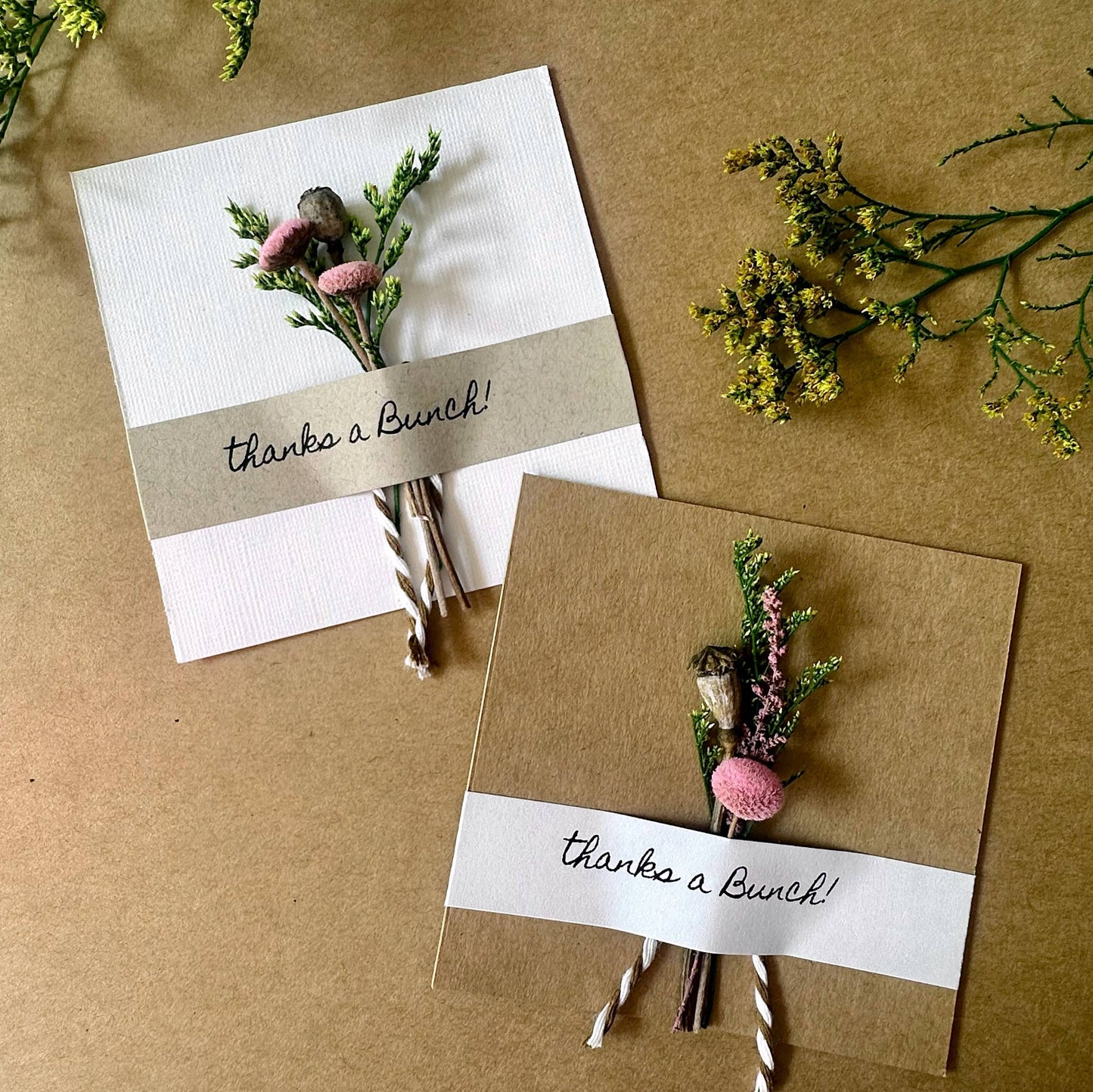 Thanks a Bunch Mini Pink Dried Floral Bouquet Card
