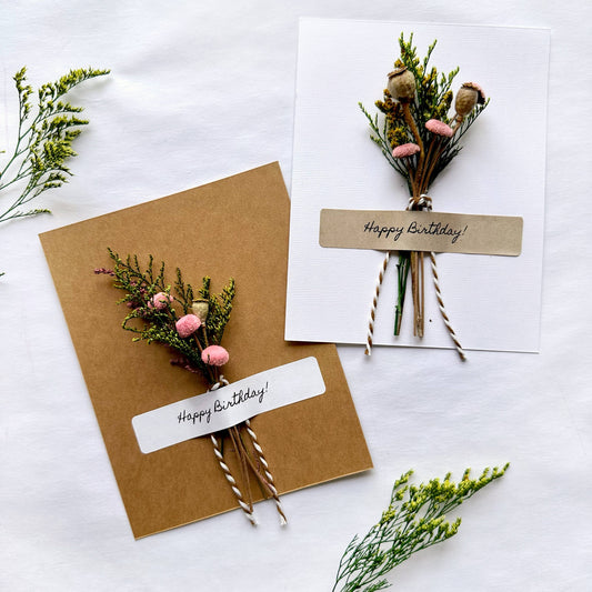 Happy Birthday Pink Dried Floral Bouquet Card