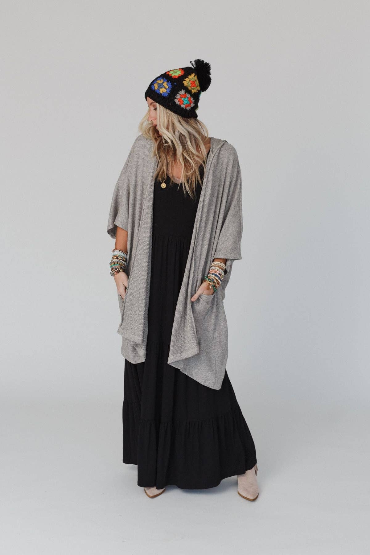Boho Hooded Ribbed Sweater - Oatmeal