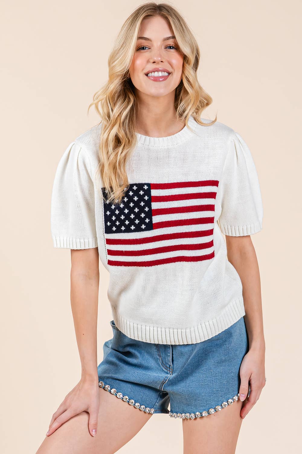 American Flag Short Sleeve Knit Top