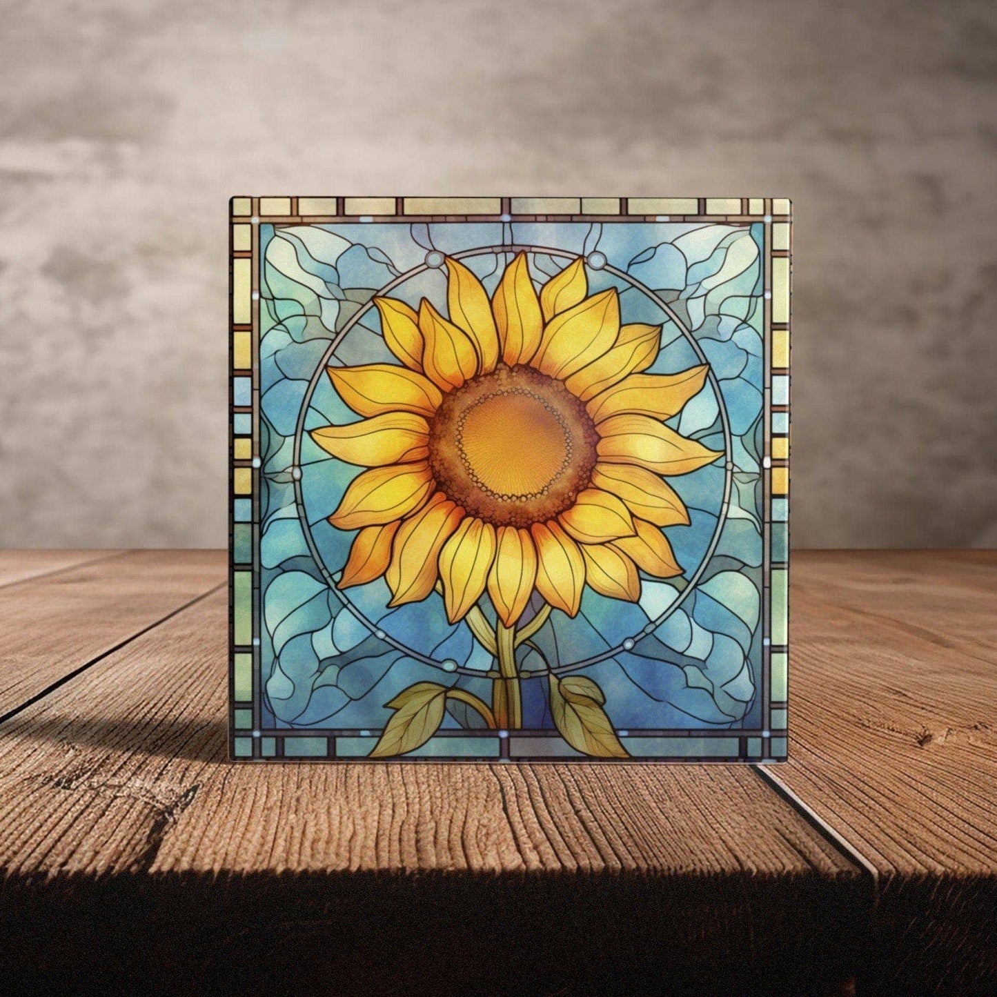 Radiant Sunflower Stained Glass Art - Vibrant Bloom Ceramic Tile for Lively Home Accent