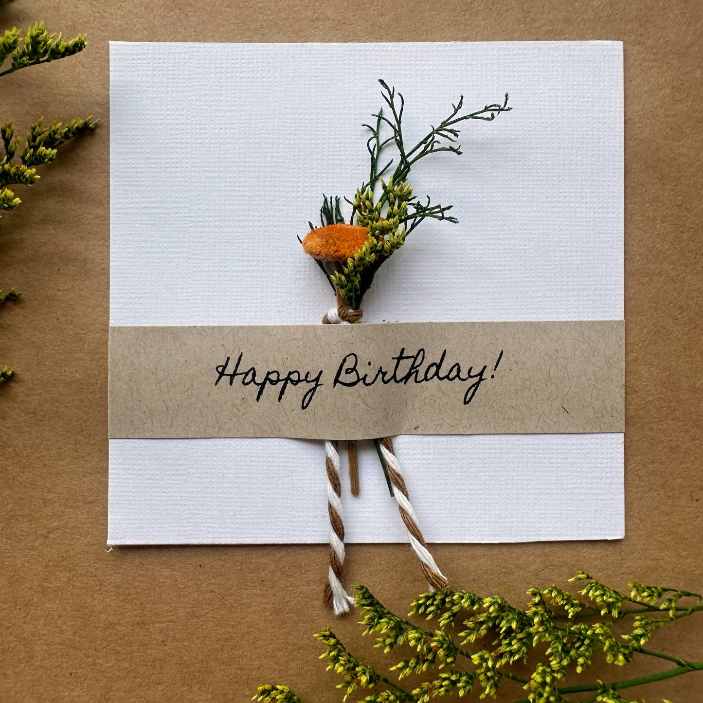 Happy Birthday Mini Orange Dried Floral Bouquet Card