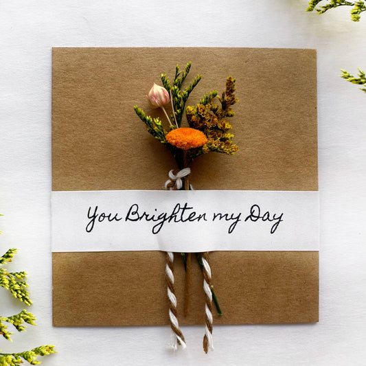 You Brighten My Day Orange Mini Dried Floral Bouquet Card