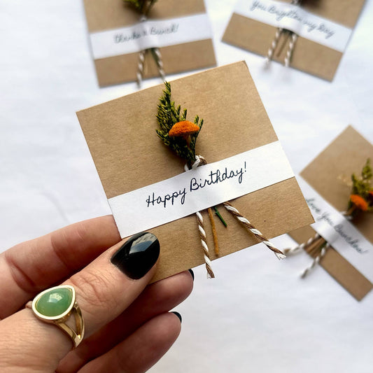 Happy Birthday Mini Orange Dried Floral Bouquet Card