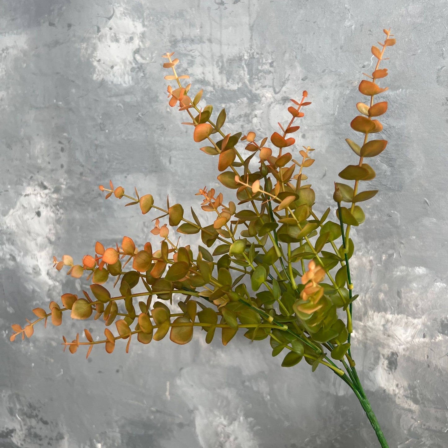 13''T Faux Eucalyptus Greenery Bunch, Autumn Orange Green