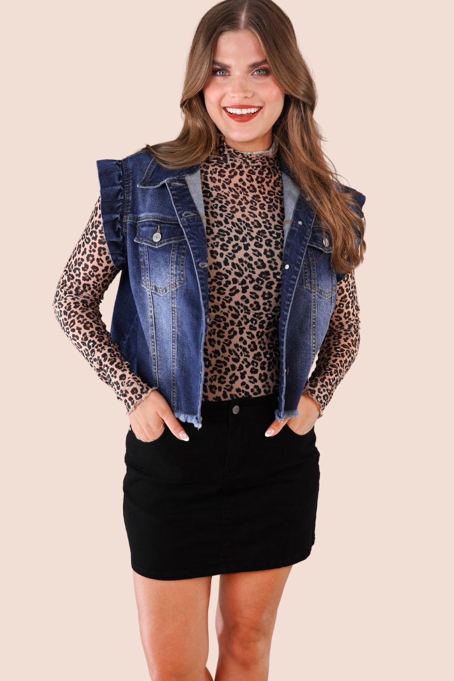 Jordan Ruffle Denim Vest- Dark Denim
