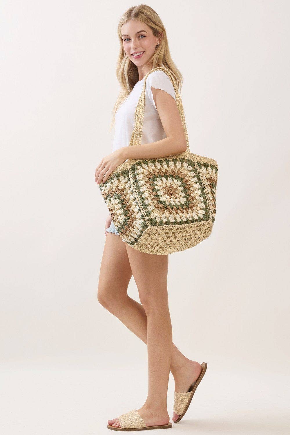 MB0353 Maisie Oversized Granny Square Chic Tote Bag